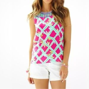 Lilly Pulitzer Size Small Iona Shell Sleeveless Silk Button Back Womens Blouse